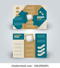 Brochure template. Business trifold flyer.  Creative design trend for professional corporate style. Vector illustration. Green and brown color.