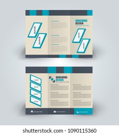 Brochure template. Business trifold flyer.  Creative design trend for professional corporate style. Vector illustration. Blue color.