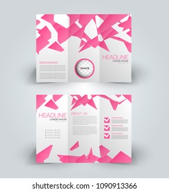Brochure template. Business trifold flyer.  Creative design trend for professional corporate style. Vector illustration. Pink color.