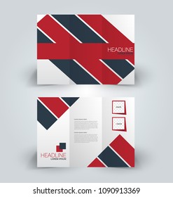 Brochure template. Business trifold flyer.  Creative design trend for professional corporate style. Vector illustration. Red color.
