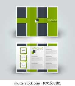 Brochure template. Business trifold flyer.  Creative design trend for professional corporate style. Vector illustration. Green color.