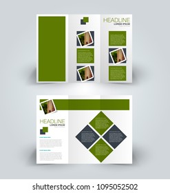Brochure template. Business trifold flyer.  Creative design trend for professional corporate style. Vector illustration. Green color.