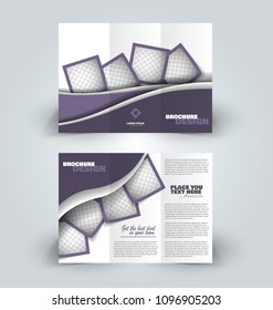 Brochure Template. Business Trifold Flyer.  Creative Design Trend For Professional Corporate Style. Vector Illustration. Purple Color.