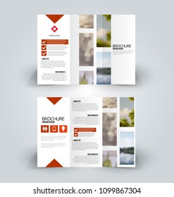 Brochure template. Business trifold flyer.  Creative design trend for professional corporate style. Vector illustration. Red color.