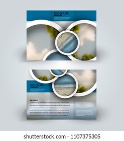 Brochure template. Business trifold flyer.  Creative design trend for professional corporate style. Vector illustration. Blue color.