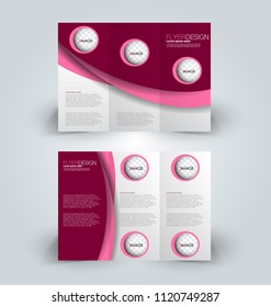 Brochure template. Business trifold flyer.  Creative design trend for professional corporate style. Vector illustration. Pink color.