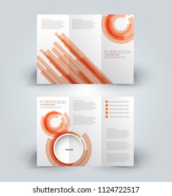 Brochure template. Business trifold flyer.  Creative design trend for professional corporate style. Vector illustration. Orange color.