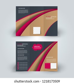 Brochure template. Business trifold flyer.  Creative design trend for professional corporate style. Vector illustration. Red, grey, and brown color.