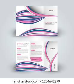 Brochure template. Business trifold flyer.  Creative design trend for professional corporate style. Vector illustration. Pink and blue color.