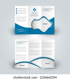 Brochure template. Business trifold flyer.  Creative design trend for professional corporate style. Vector illustration. Blue color.