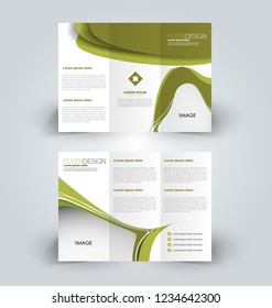 Brochure template. Business trifold flyer.  Creative design trend for professional corporate style. Vector illustration. Green color.