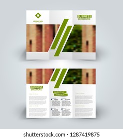 Brochure template. Business trifold flyer.  Creative design trend for professional corporate style. Vector illustration. Green color.