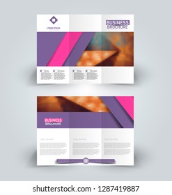 Brochure template. Business trifold flyer.  Creative design trend for professional corporate style. Vector illustration. Pink and purple color.