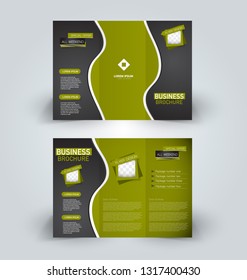 Brochure template. Business trifold flyer.  Creative design trend for professional corporate style. Vector illustration. Green and black color.