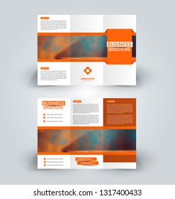 Brochure template. Business trifold flyer.  Creative design trend for professional corporate style. Vector illustration. Orange color.