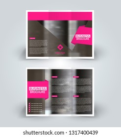 Brochure template. Business trifold flyer.  Creative design trend for professional corporate style. Vector illustration. Pink color.