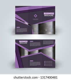 Brochure template. Business trifold flyer.  Creative design trend for professional corporate style. Vector illustration. Purple color.