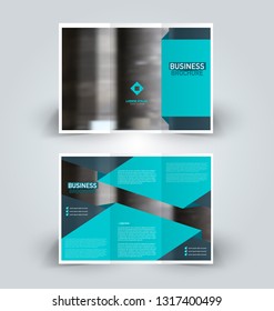 Brochure template. Business trifold flyer.  Creative design trend for professional corporate style. Vector illustration. Green color.