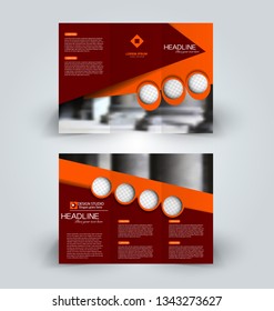 Brochure template. Business trifold flyer.  Creative design trend for professional corporate style. Vector illustration. Red and orange color.
