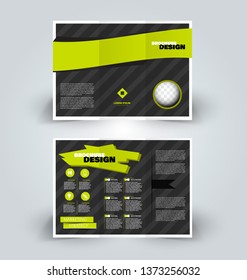 Brochure template. Business trifold flyer.  Creative design trend for professional corporate style. Vector illustration. Black and green color.