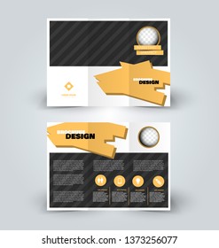 Brochure template. Business trifold flyer.  Creative design trend for professional corporate style. Vector illustration. Black and orange color.
