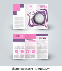 Brochure template. Business trifold flyer.  Creative design trend for professional corporate style. Vector illustration. Purple and pink color.