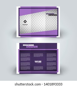 Brochure template. Business trifold flyer.  Creative design trend for professional corporate style. Vector illustration. Purple color.