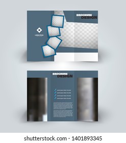 Brochure template. Business trifold flyer.  Creative design trend for professional corporate style. Vector illustration. Blue color.