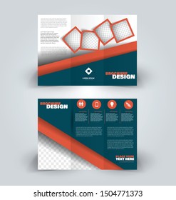 Brochure template. Business trifold flyer.  Creative design trend for professional corporate style. Vector illustration. Blue and orange color.