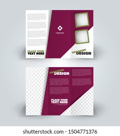 Brochure template. Business trifold flyer.  Creative design trend for professional corporate style. Vector illustration. Pink and green color.