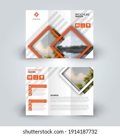 Brochure template. Business trifold flyer.  Creative design trend for professional corporate style. Vector illustration. Orange color.