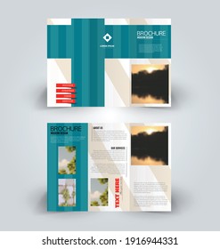 Brochure Template. Business Trifold Flyer.  Creative Design Trend For Professional Corporate Style. Vector Illustration. Blue Color.