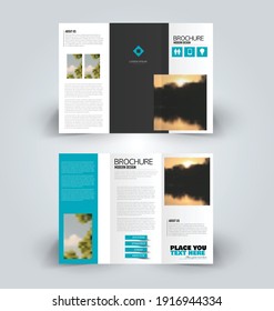 Brochure template. Business trifold flyer.  Creative design trend for professional corporate style. Vector illustration. Blue color.