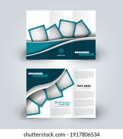 Brochure template. Business trifold flyer.  Creative design trend for professional corporate style. Vector illustration. Blue color.