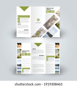 Brochure template. Business trifold flyer.  Creative design trend for professional corporate style. Vector illustration. Green color.