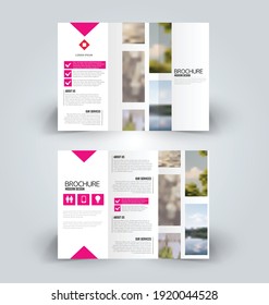 Plantilla de folleto. Volante de negocios triplicado.  Tendencia de diseño creativo para el estilo profesional corporativo. Ilustración vectorial. Color rosa.