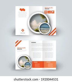 Brochure Template. Business Trifold Flyer.  Creative Design Trend For Professional Corporate Style. Vector Illustration. Orange Color.