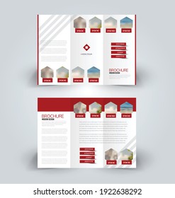 Brochure template. Business trifold flyer.  Creative design trend for professional corporate style. Vector illustration. Red color.
