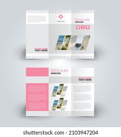 Brochure template. Business trifold flyer.  Creative design trend for professional corporate style. Vector illustration. Pink color.