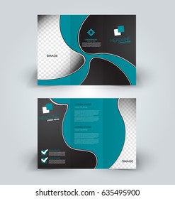 Brochure template. Business trifold flyer.  Creative design trend for professional corporate style. Vector illustration. Black and blue color.