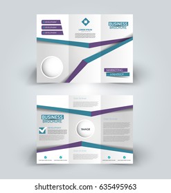 Brochure template. Business trifold flyer.  Creative design trend for professional corporate style. Vector illustration. Blue and purple color.