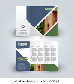 Brochure template. Business trifold flyer.  Creative design trend for professional corporate style. Vector illustration. Blue and green color.