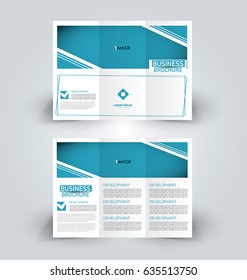 Brochure template. Business trifold flyer.  Creative design trend for professional corporate style. Vector illustration. Blue color.