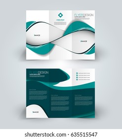 Brochure template. Business trifold flyer.  Creative design trend for professional corporate style. Vector illustration. Green color.