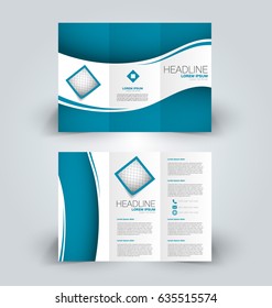 Brochure template. Business trifold flyer.  Creative design trend for professional corporate style. Vector illustration. Blue color.