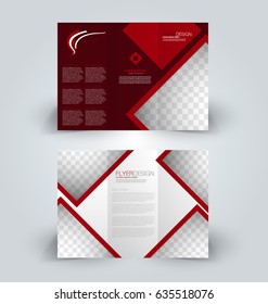 Brochure template. Business trifold flyer.  Creative design trend for professional corporate style. Vector illustration. Red color.