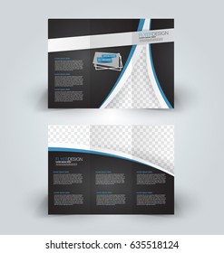 Brochure template. Business trifold flyer.  Creative design trend for professional corporate style. Vector illustration. Black and blue color.