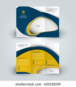 Brochure template. Business trifold flyer.  Creative design trend for professional corporate style. Vector illustration. Blue and yellow color.