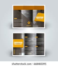 Brochure template. Business trifold flyer.  Creative design trend for professional corporate style. Vector illustration. Orange color.