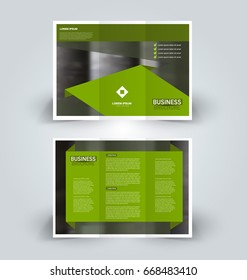 Brochure template. Business trifold flyer.  Creative design trend for professional corporate style. Vector illustration. Green color.